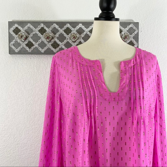 Lilly Pulitzer Colby Pintuck Top Silk Pink, Size L - Picture 2 of 10
